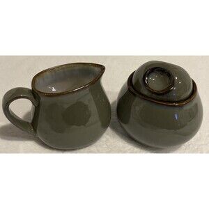 SANGO Nova- Green Glaze Ceramic Creamer & Sugar Set